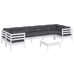 vidaXL Set mobilier de grădină cu perne, 8 piese, alb, lemn masiv pin