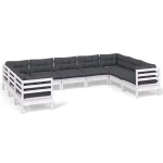 vidaXL Set mobilier de grădină cu perne, 9 piese, alb, lemn masiv pin vidaXL Set mobilier de grădină cu perne, 9 piese, alb, lemn masiv pin