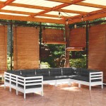 vidaXL Set mobilier de grădină cu perne, 9 piese, alb, lemn masiv pin vidaXL Set mobilier de grădină cu perne, 9 piese, alb, lemn masiv pin