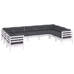 vidaXL Set mobilier de grădină cu perne, 9 piese, alb, lemn masiv pin vidaXL Set mobilier de grădină cu perne, 9 piese, alb, lemn masiv pin