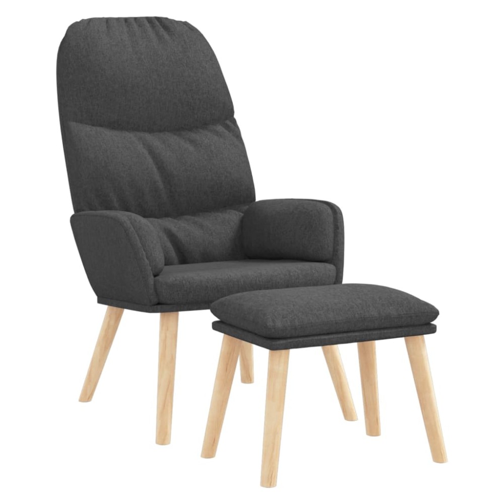 vidaXL Scaun de relaxare cu taburet, gri închis, textil