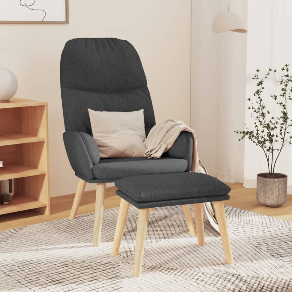 vidaXL Scaun de relaxare cu taburet, gri închis, textil