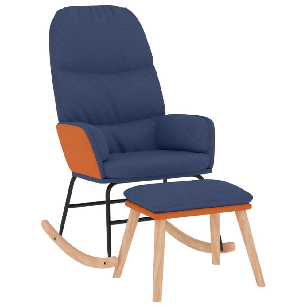 vidaXL Scaun balansoar cu taburet, albastru, textil