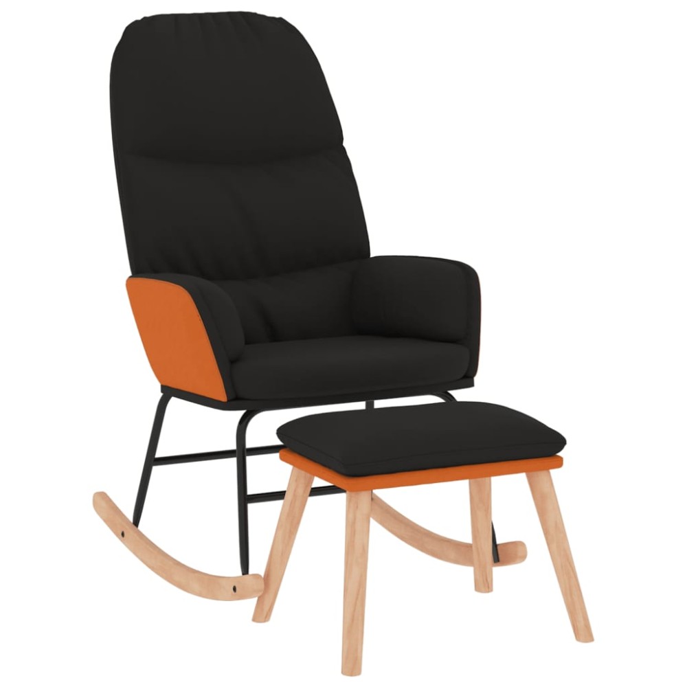 vidaXL Scaun balansoar cu taburet, negru, textil