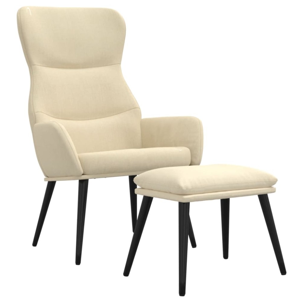 vidaXL Scaun de relaxare cu taburet, crem, textil