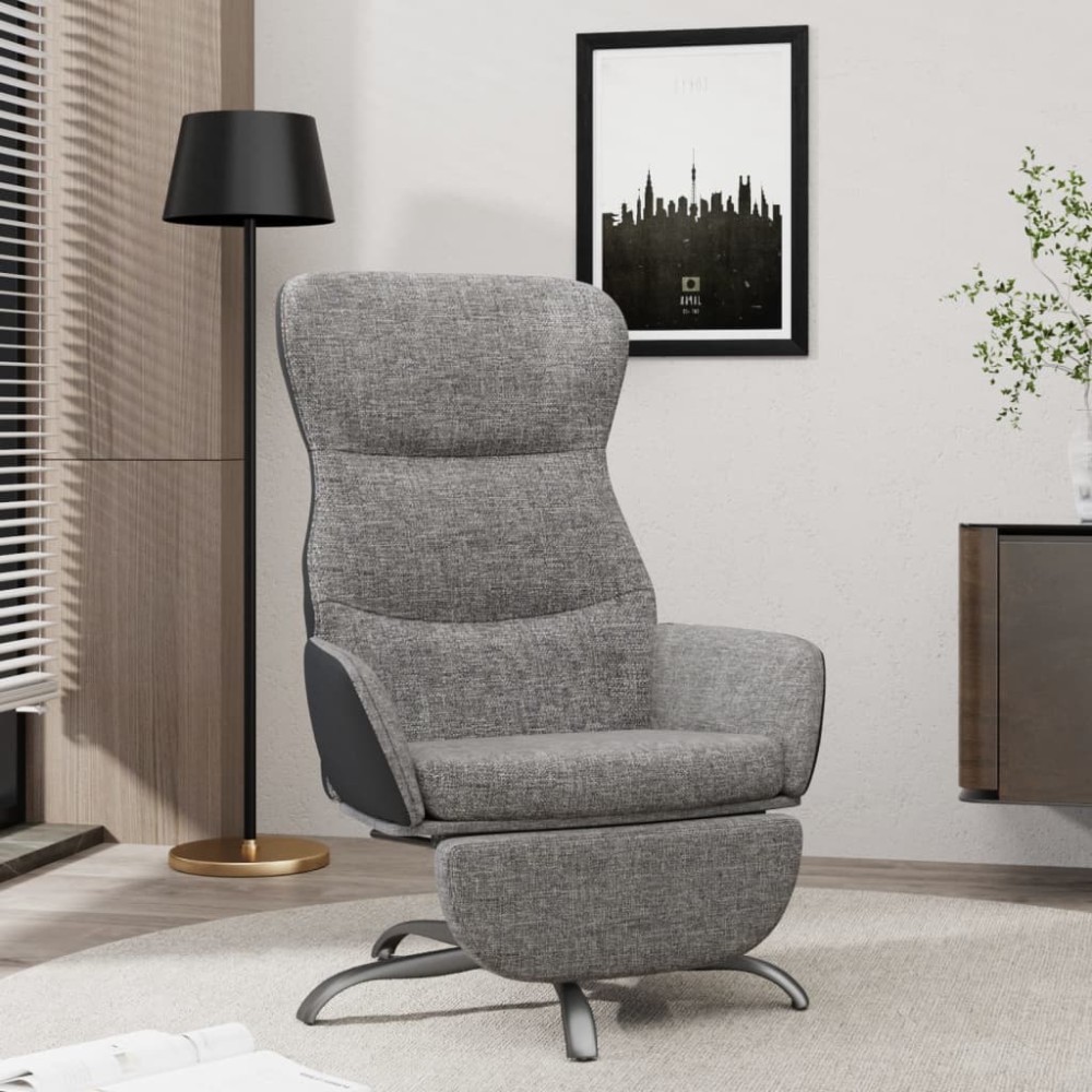 vidaXL Scaun de relaxare cu taburet, gri deschis, material textil