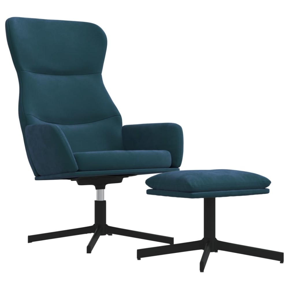 vidaXL Scaun de relaxare cu taburet, albastru, catifea
