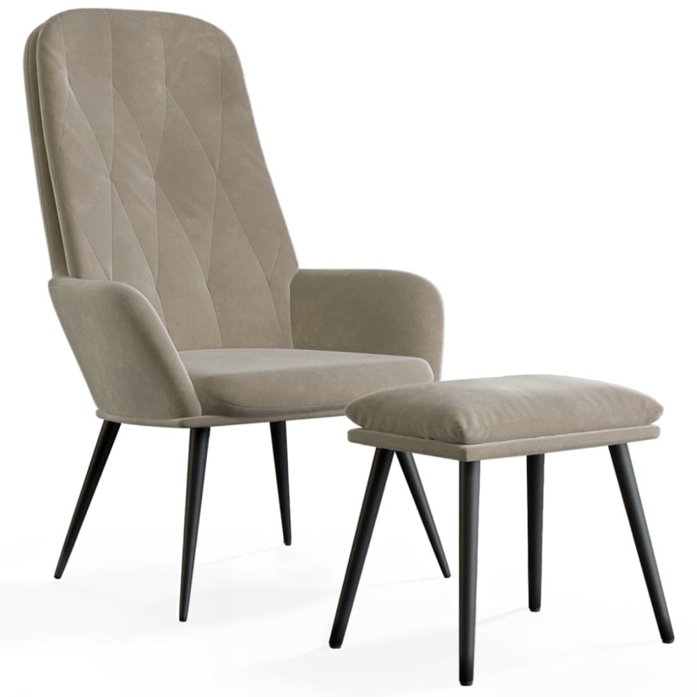 vidaXL Scaun de relaxare cu taburet, gri deschis, catifea
