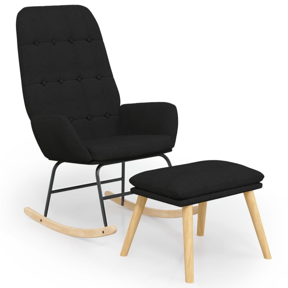 vidaXL Scaun balansoar cu taburet, Negru, material textil
