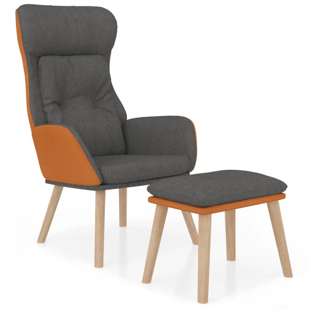 vidaXL Scaun de relaxare cu taburet gri închis piele ecologică/textil