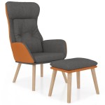 vidaXL Scaun de relaxare cu taburet gri închis piele ecologică/textil vidaXL Scaun de relaxare cu taburet gri închis piele ecologică/textil