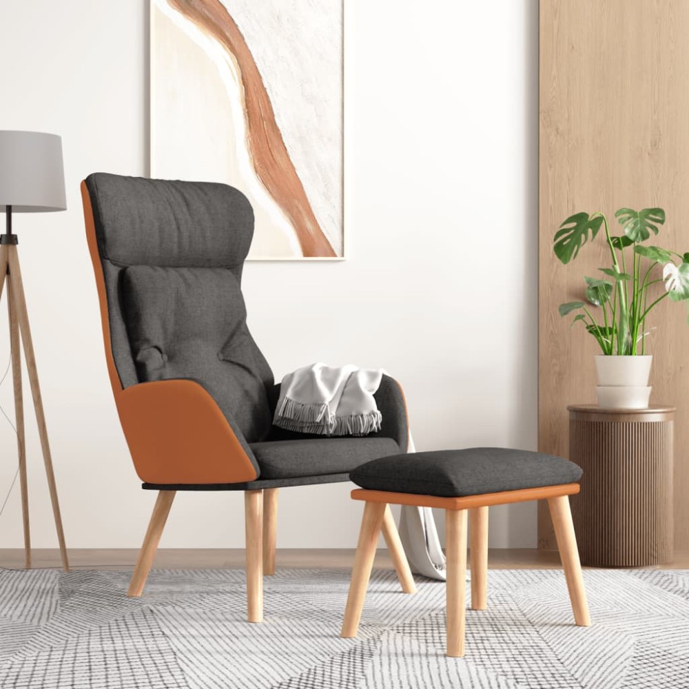 vidaXL Scaun de relaxare cu taburet gri închis piele ecologică/textil