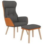 vidaXL Scaun de relaxare cu taburet gri închis piele ecologică/textil vidaXL Scaun de relaxare cu taburet gri închis piele ecologică/textil