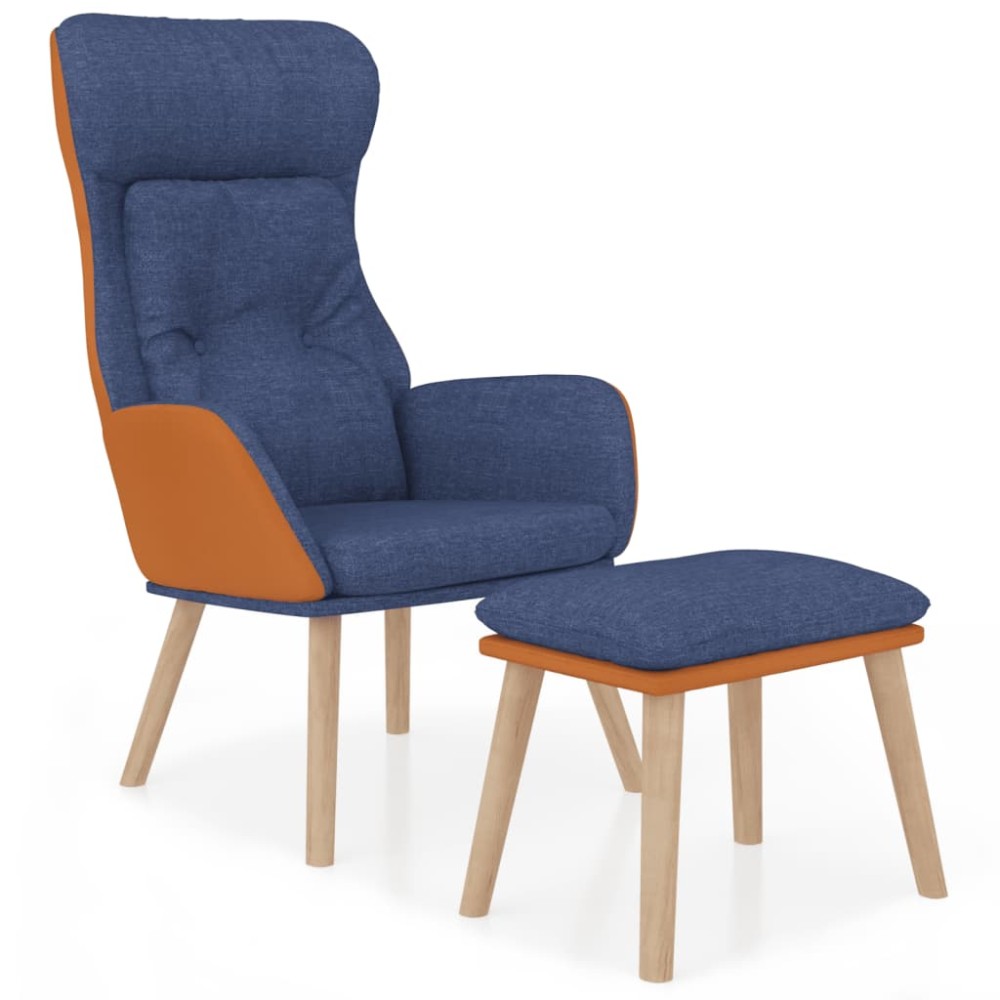vidaXL Scaun de relaxare cu taburet, albastru, piele ecologică/textil