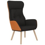 vidaXL Scaun de relaxare cu taburet, negru, piele ecologică/textil