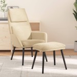 vidaXL Scaun de relaxare cu taburet, crem, textil vidaXL Scaun de relaxare cu taburet, crem, textil