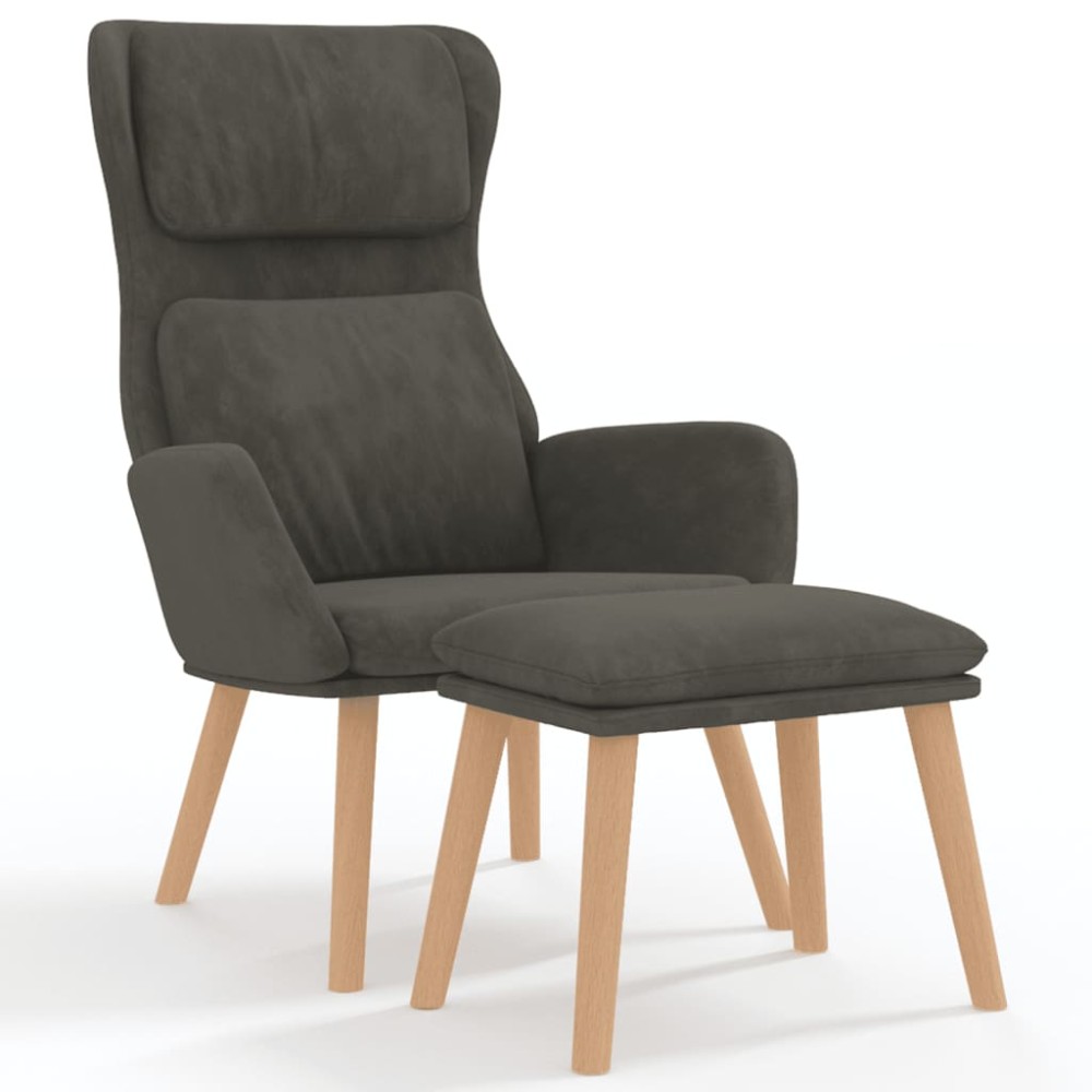 vidaXL Scaun de relaxare cu taburet, gri închis, catifea