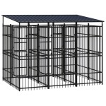 vidaXL Padoc pentru câini de exterior cu acoperiș, 5,53 m², oțel vidaXL Padoc pentru câini de exterior cu acoperiș, 5,53 m², oțel