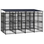 vidaXL Padoc pentru câini de exterior cu acoperiș, 7,37 m², oțel vidaXL Padoc pentru câini de exterior cu acoperiș, 7,37 m², oțel