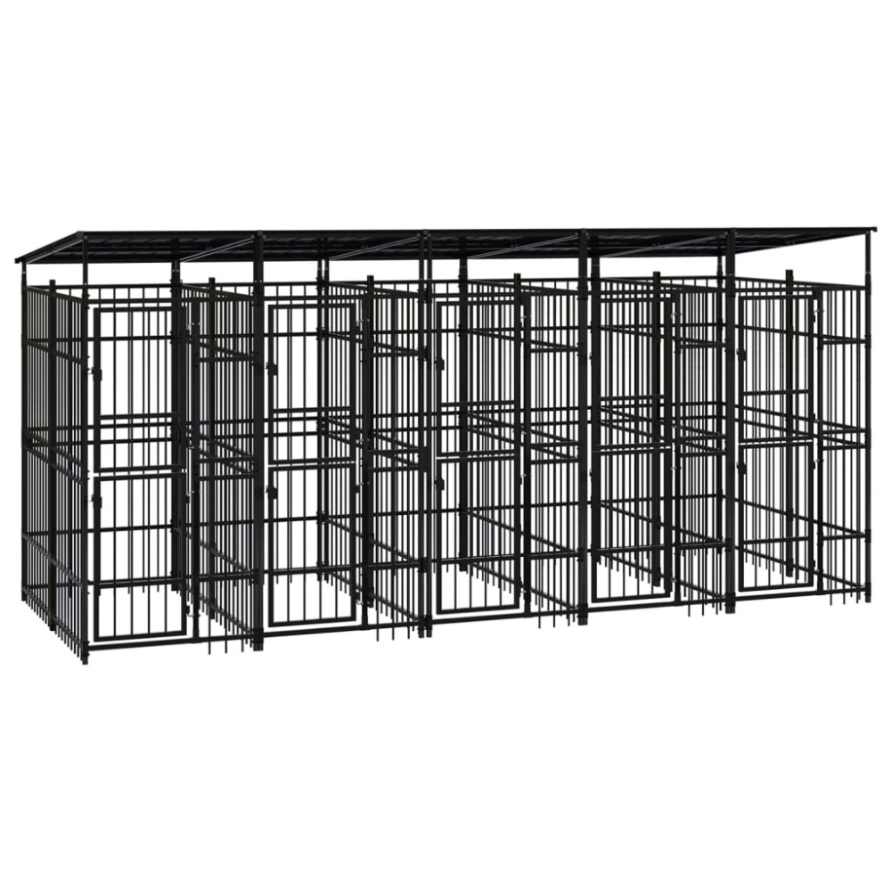 vidaXL Padoc pentru câini de exterior cu acoperiș, 9,22 m², oțel