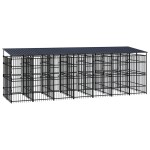 vidaXL Padoc pentru câini de exterior cu acoperiș, 12,9 m², oțel