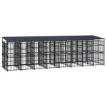 vidaXL Padoc pentru câini de exterior cu acoperiș, 14,75 m², oțel