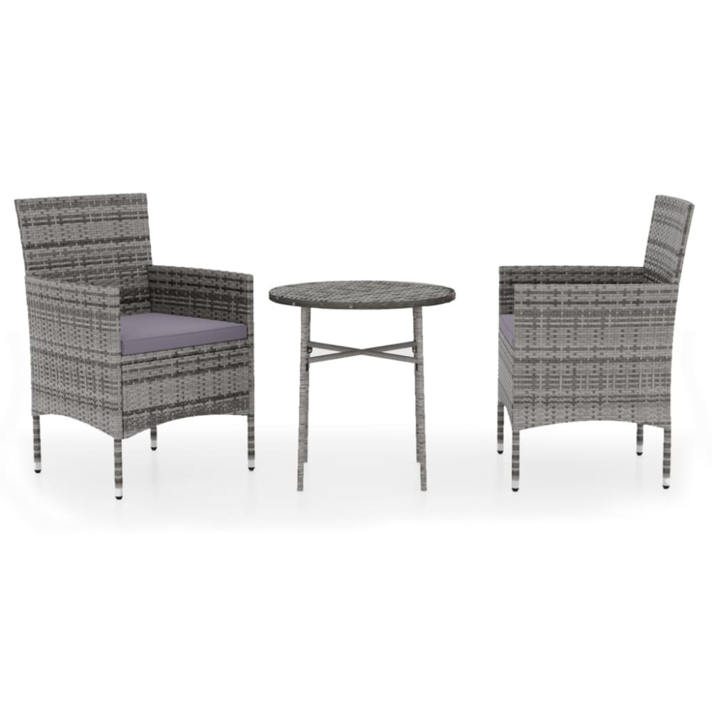 vidaXL Set mobilier de grădină, 3 piese, gri, poliratan