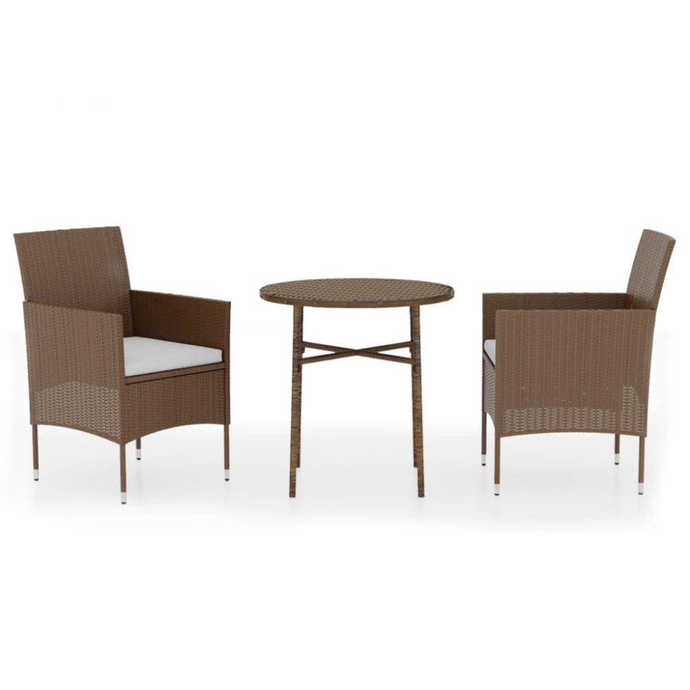 vidaXL Set mobilier de grădină, 3 piese, maro, poliratan