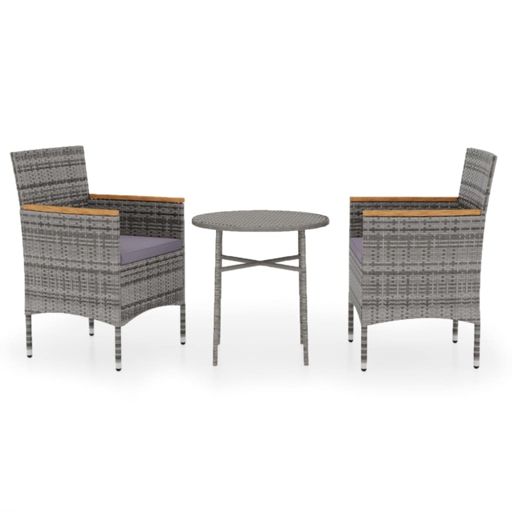 vidaXL Set mobilier de grădină, 3 piese, gri, poliratan