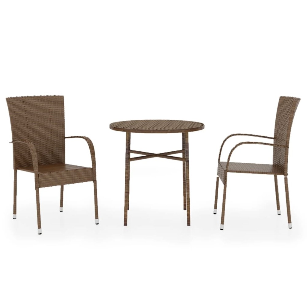 vidaXL Set mobilier de grădină, 3 piese, maro, poliratan