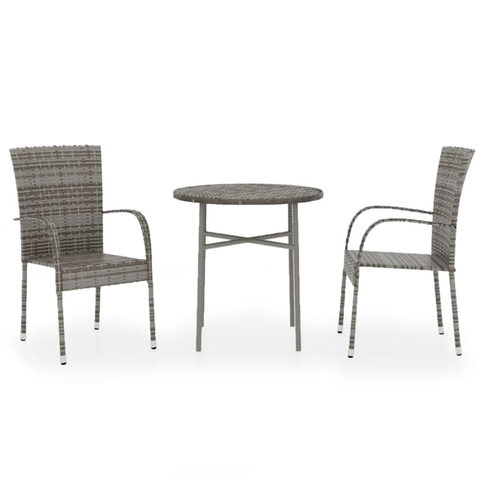 vidaXL Set mobilier de grădină, 3 piese, gri, poliratan