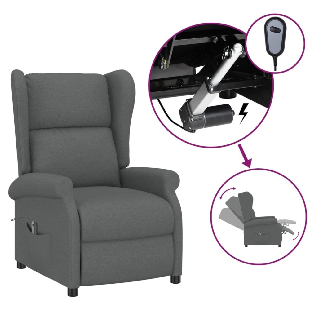 vidaXL Fotoliu rabatabil electric cu spătar aripi, gri închis, textil