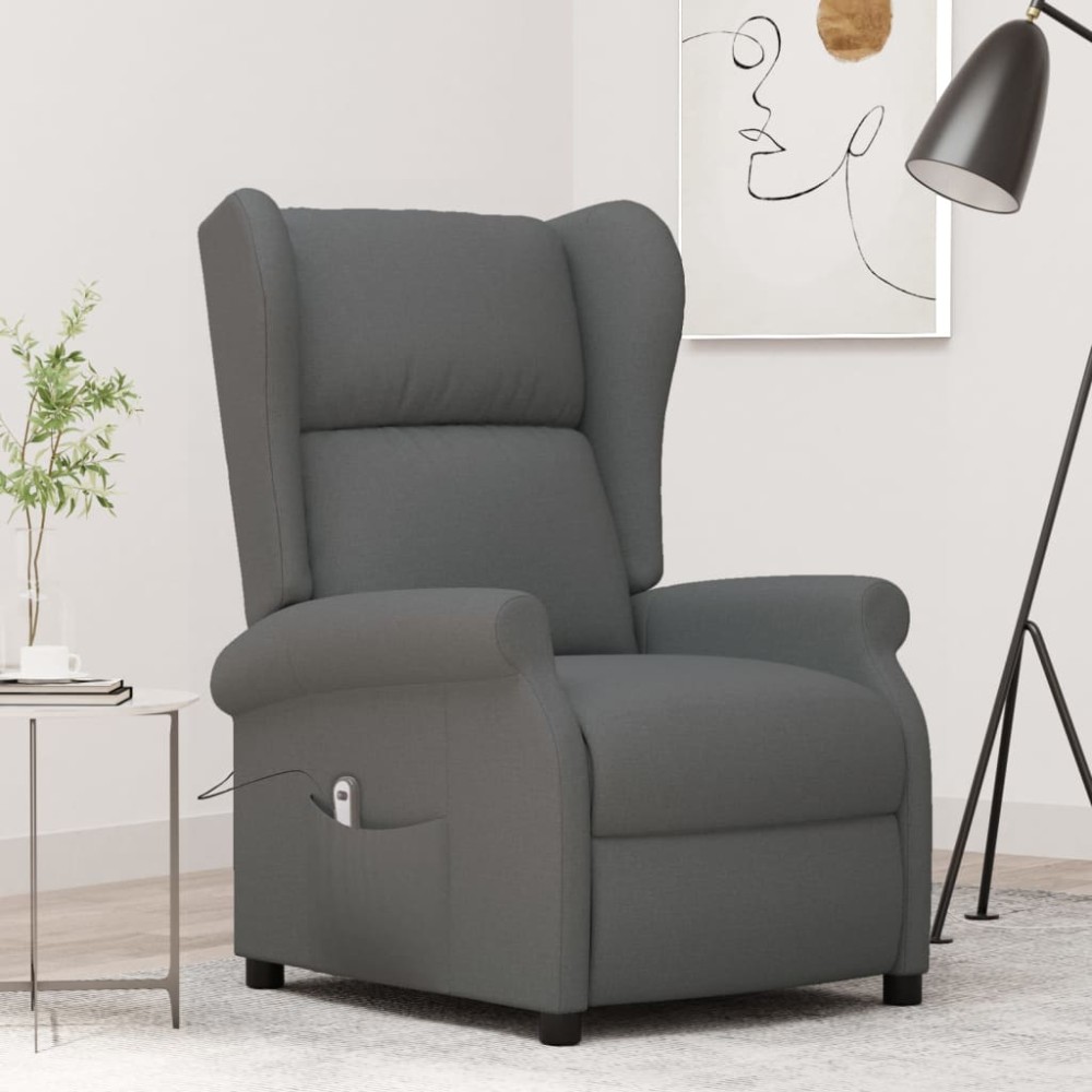 vidaXL Fotoliu rabatabil electric cu spătar aripi, gri închis, textil