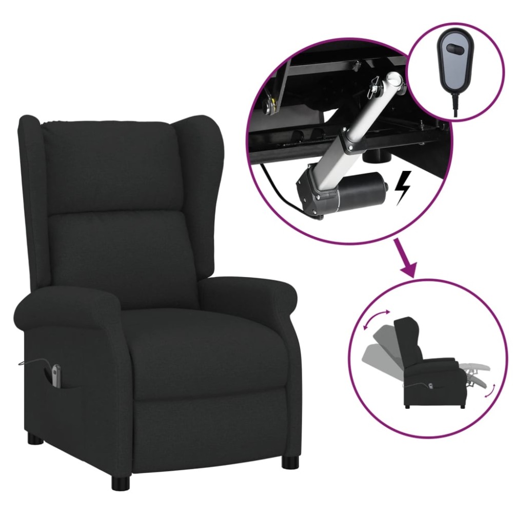 vidaXL Fotoliu rabatabil cu spătar aripi, negru, textil
