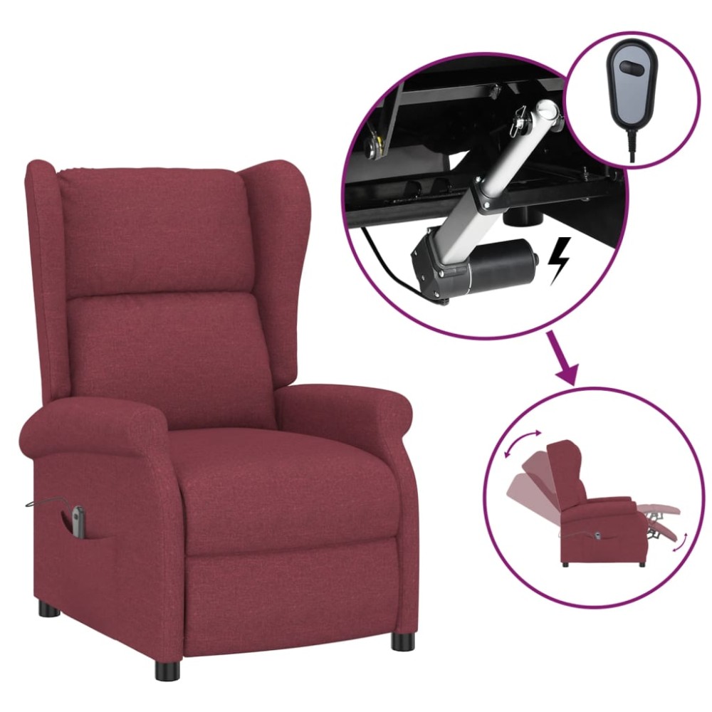 vidaXL Fotoliu electric rabatabil spătar aripi, roșu vin, textil