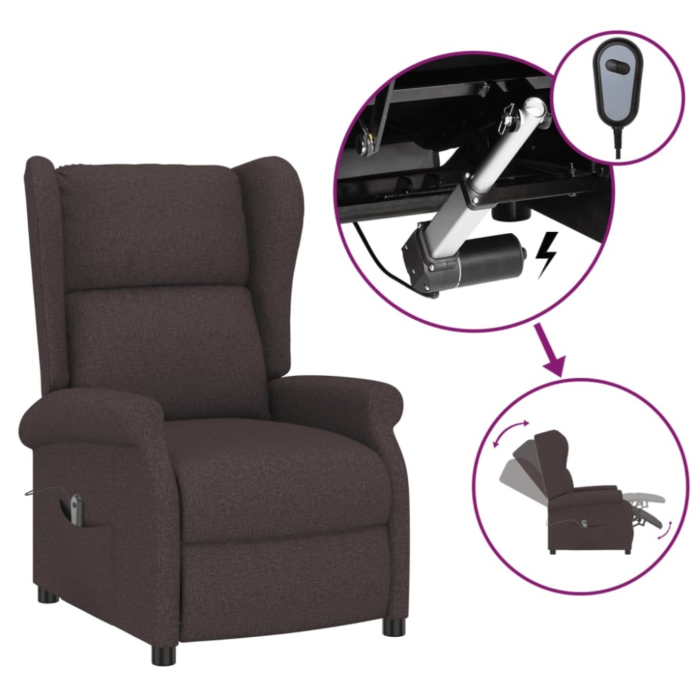 vidaXL Fotoliu rabatabil electric cu spătar aripi, maro, textil