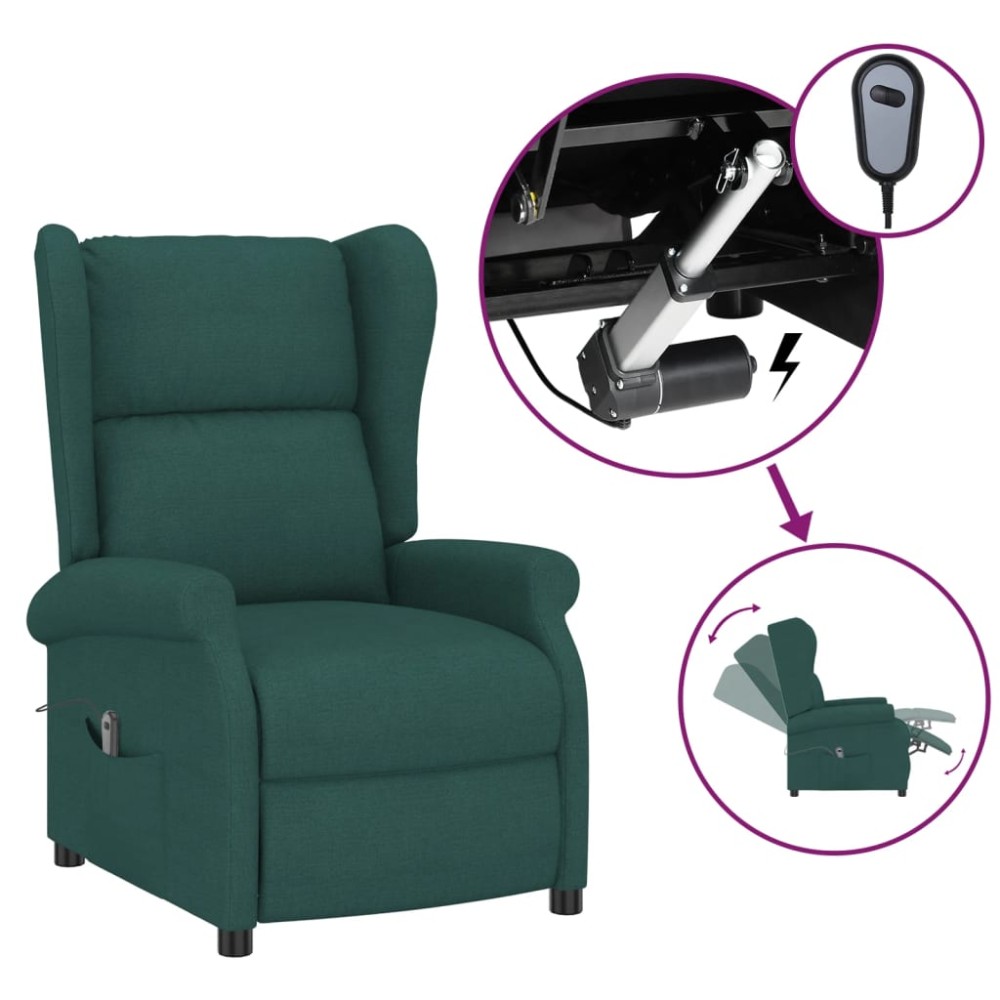 vidaXL Fotoliu rabatabil electric cu spătar aripi, verde închis,textil