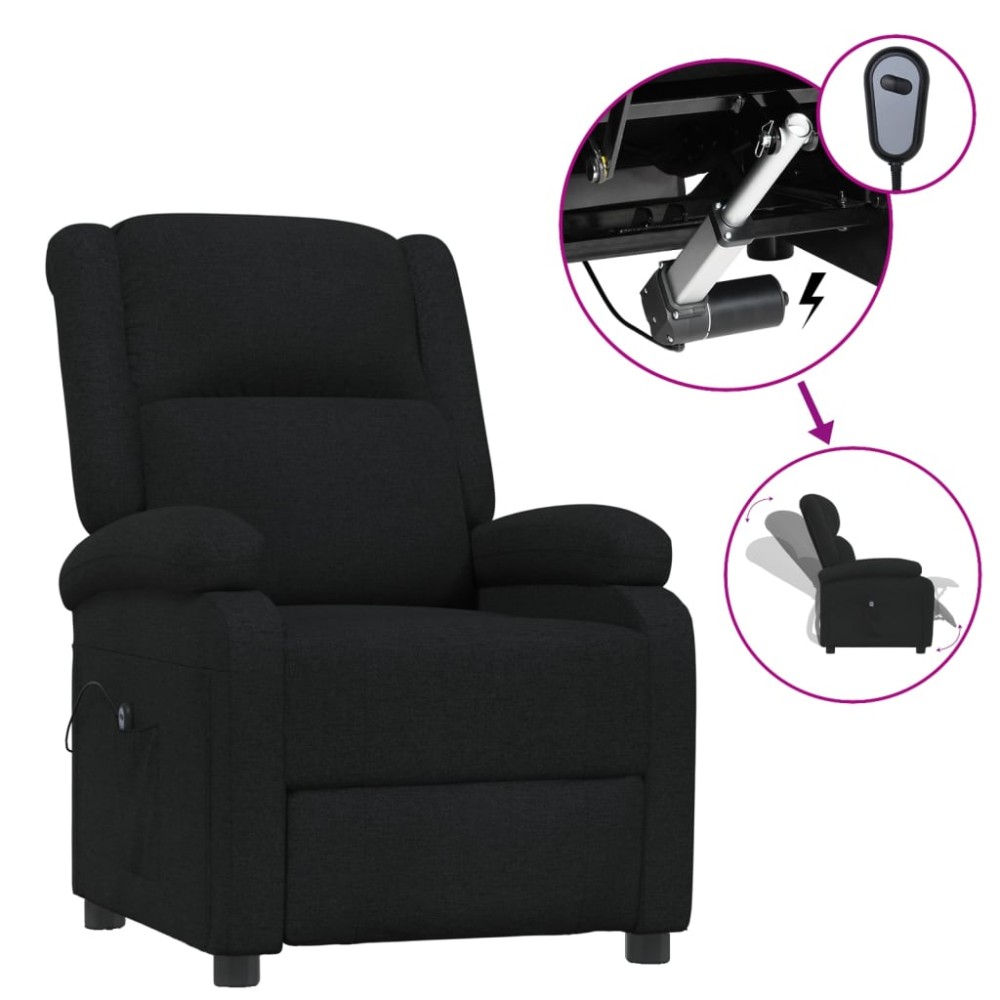 vidaXL Fotoliu rabatabil electric, negru, material textil