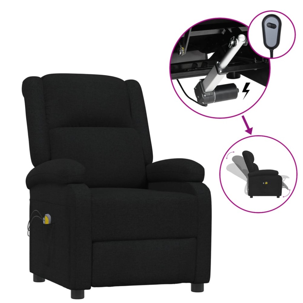 vidaXL Fotoliu de masaj electric rabatabil, negru, textil