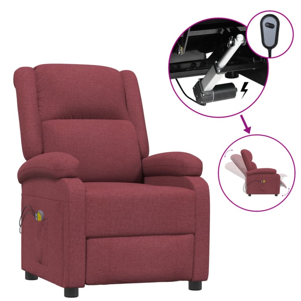 vidaXL Fotoliu de masaj electric rabatabil, roșu vin, textil
