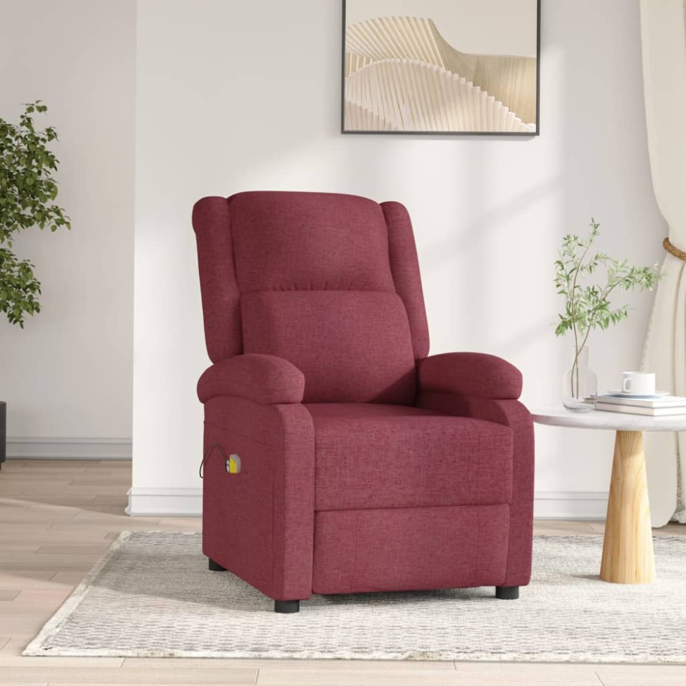 vidaXL Fotoliu de masaj electric rabatabil, roșu vin, textil