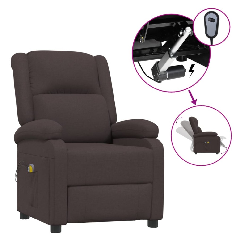 vidaXL Fotoliu de masaj electric, maro închis, material textil