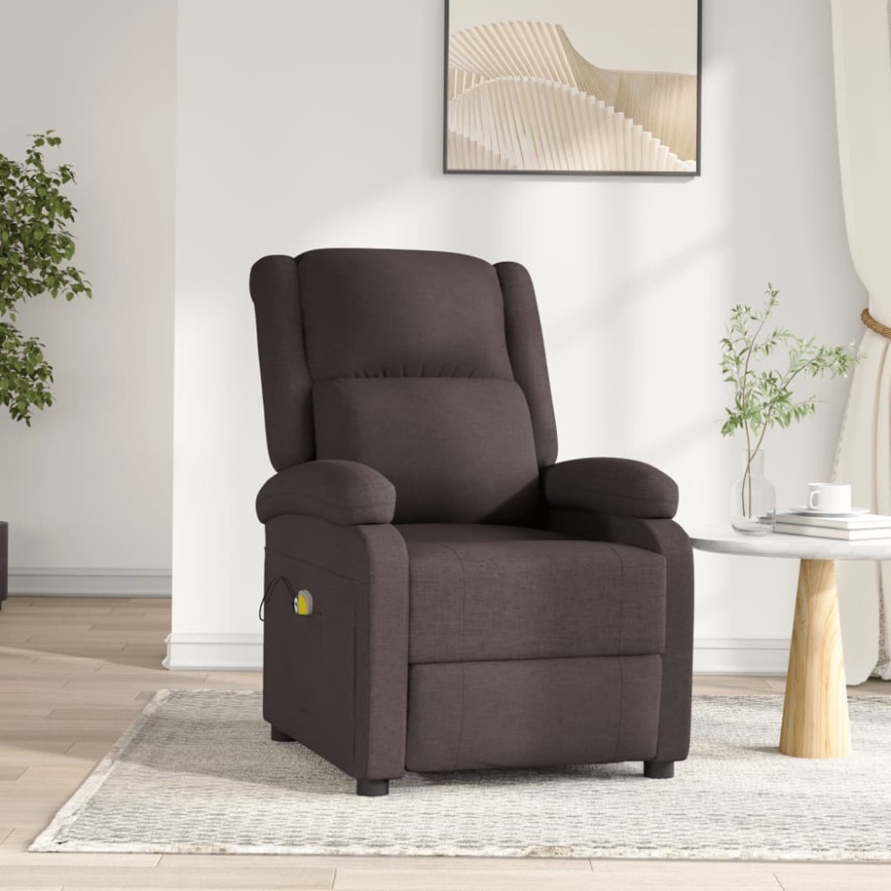 vidaXL Fotoliu de masaj electric, maro închis, material textil
