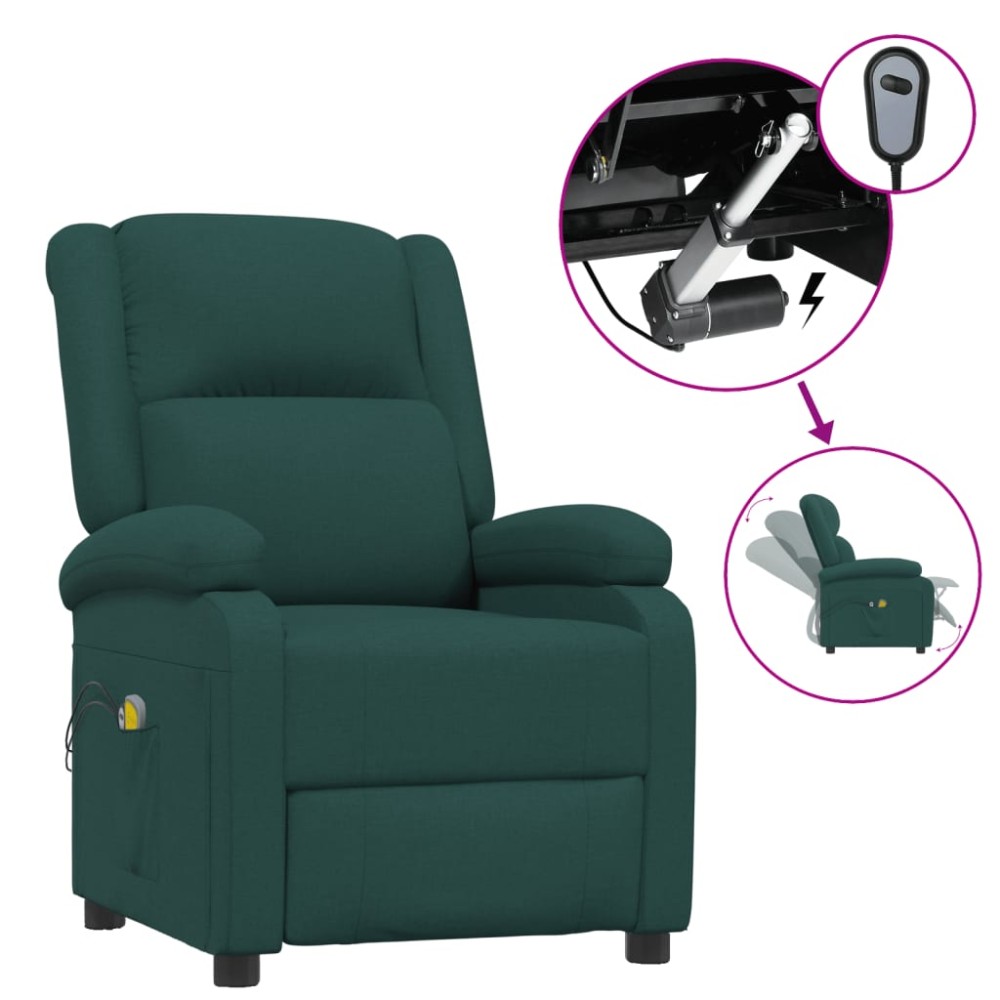 vidaXL Fotoliu de masaj electric, verde închis, material textil