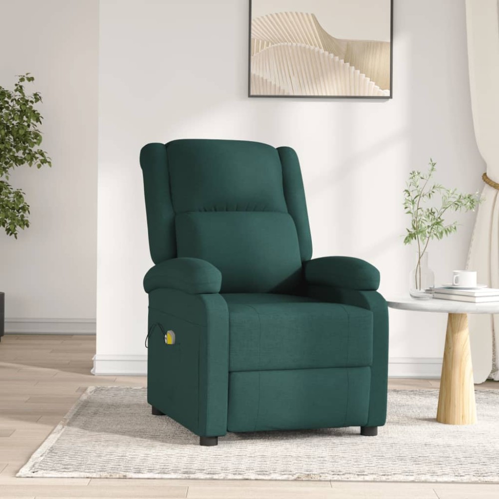 vidaXL Fotoliu de masaj electric, verde închis, material textil