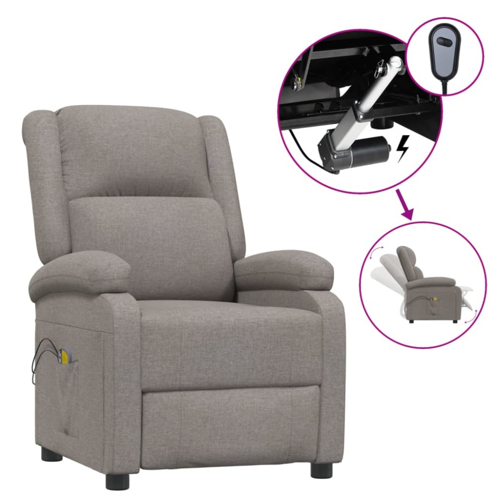 vidaXL Fotoliu de masaj electric rabatabil, gri taupe, textil