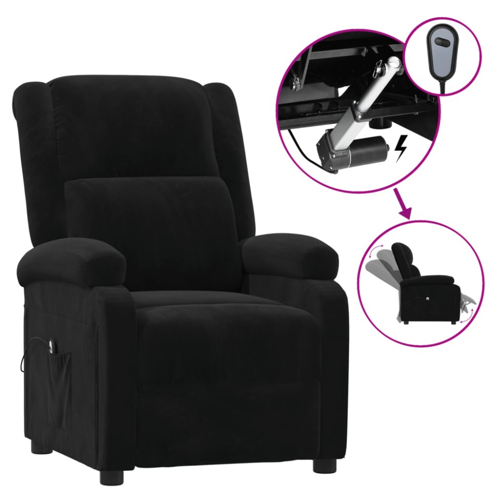 vidaXL Fotoliu rabatabil electric, negru, catifea