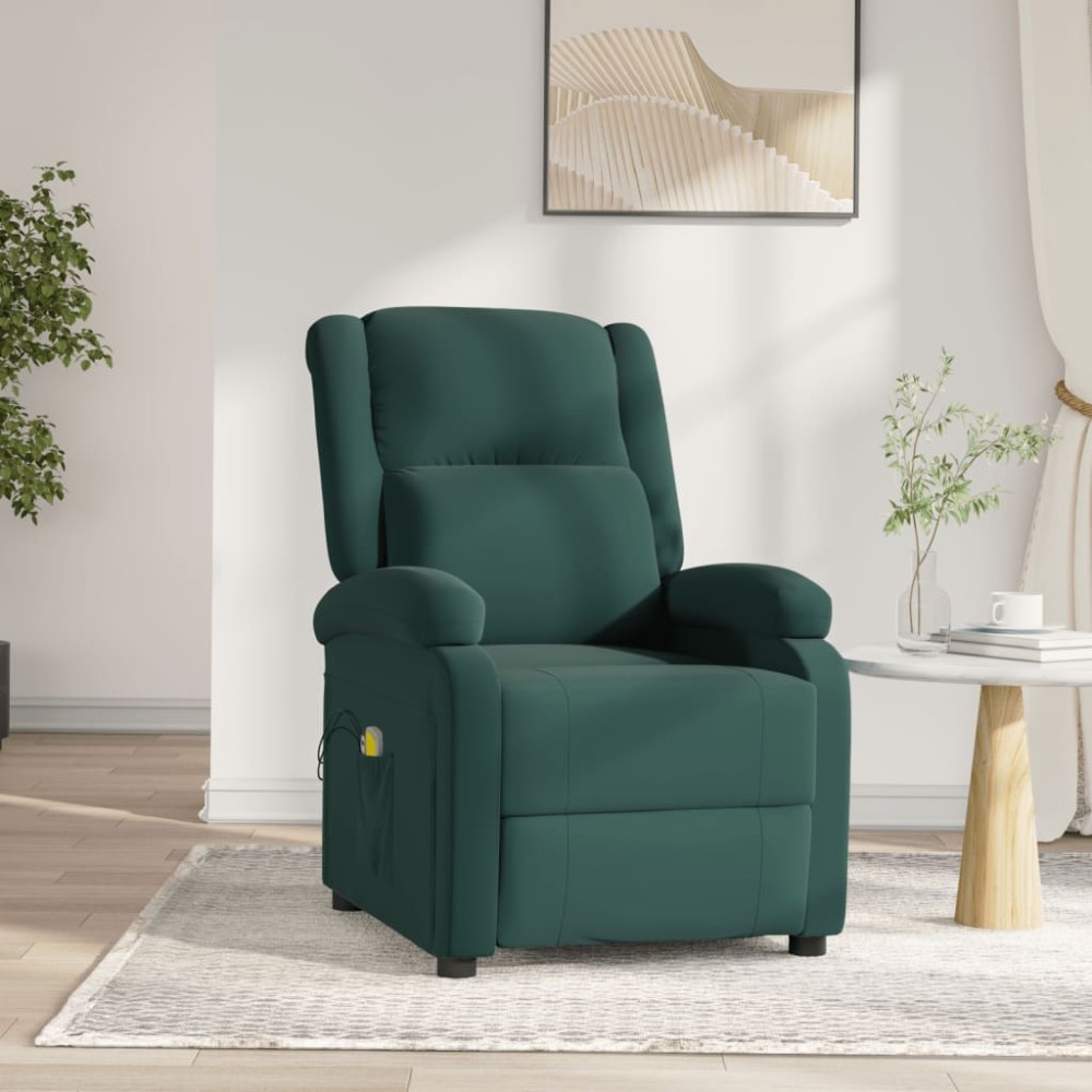 vidaXL Fotoliu de masaj electric, verde închis, catifea