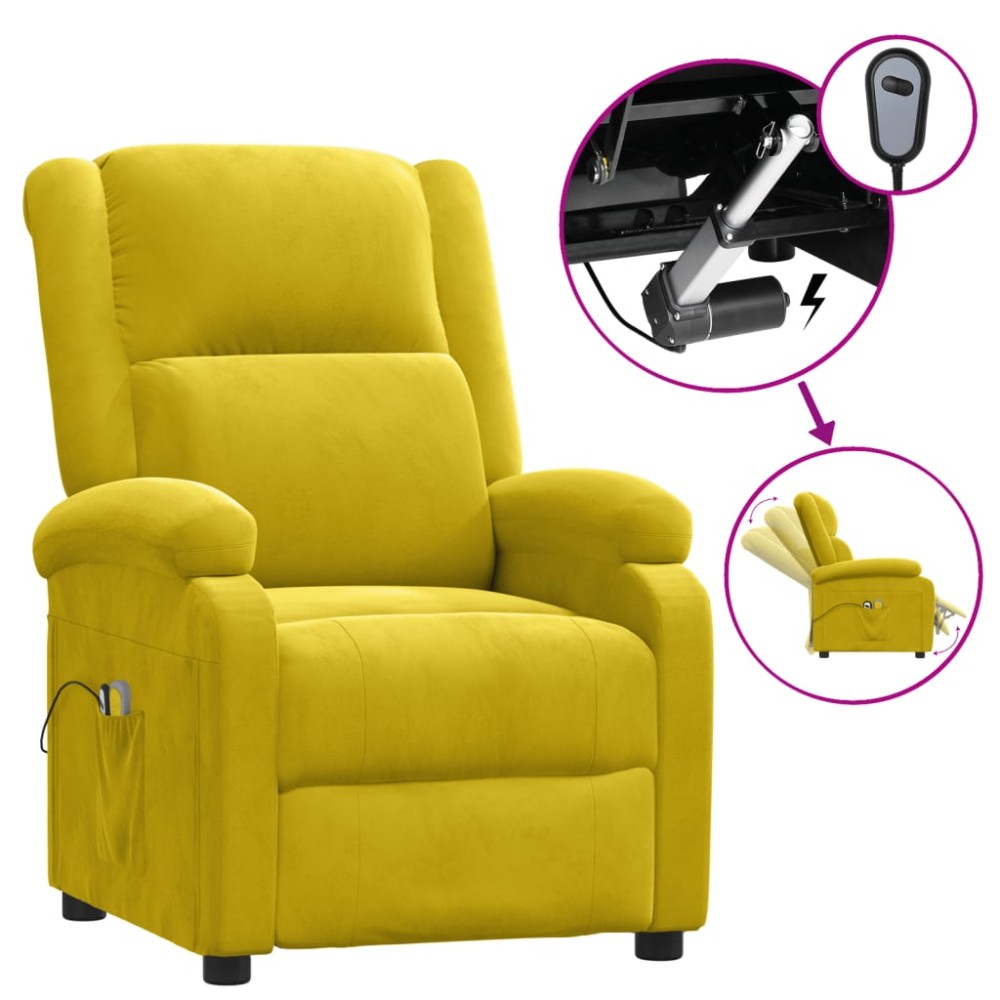 vidaXL Fotoliu de masaj electric, galben, catifea