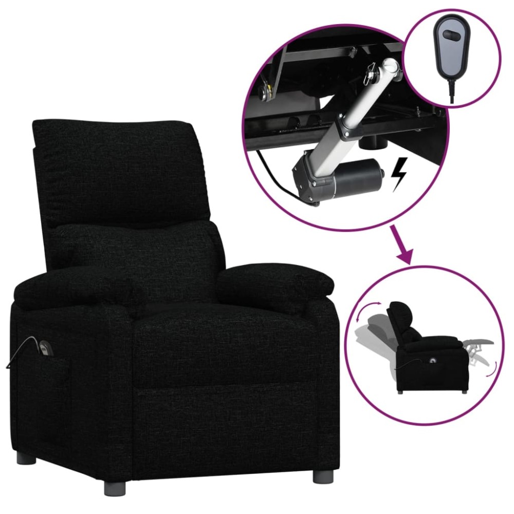 vidaXL Fotoliu rabatabil electric, negru, material textil
